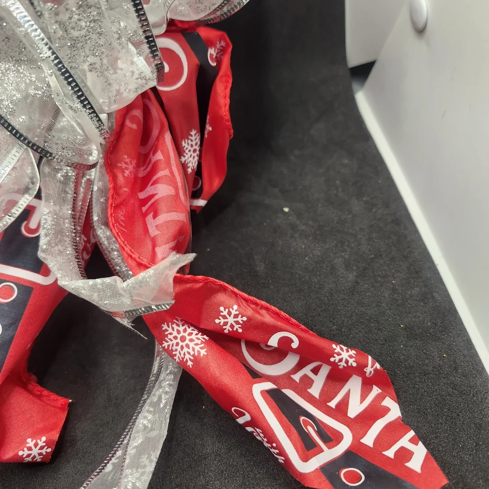 Festive Red and Silver Ribbon Christmas Bow Hair Barrette Clip